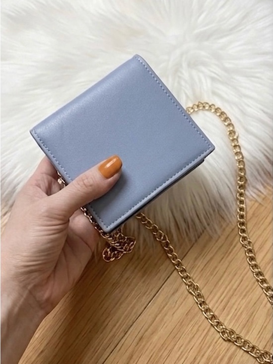 None Handbags - Mini Crossbody with Gold Chain in powder blue wallet card holder